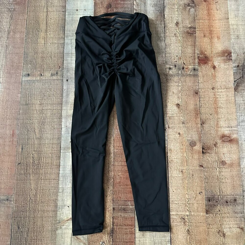 Womens Black Raw Activewear Set With Crisscross Crop Top & High Waist Leggings - Picture 7 of 10